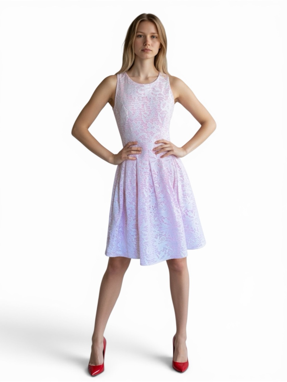 Betsey Johnson Pink Jacquard Fit & Flare Dress Size 4 |  Floral Party Dress